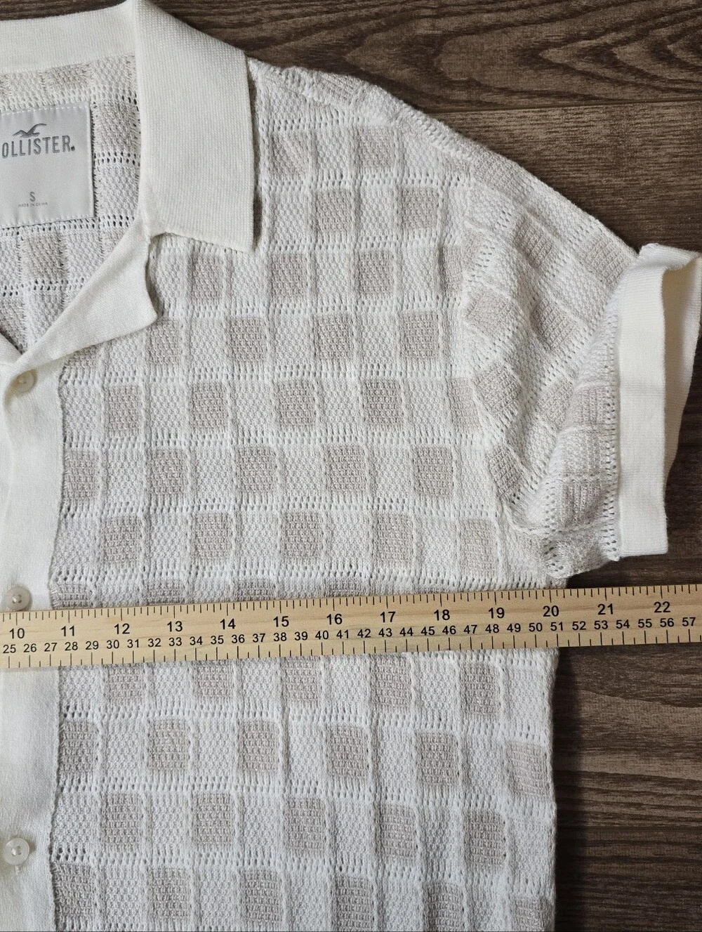 Hollister Shirt Men S Cream Open Knit Button Crochet Retro Cuban Coastal Beach - Picture 5 of 7